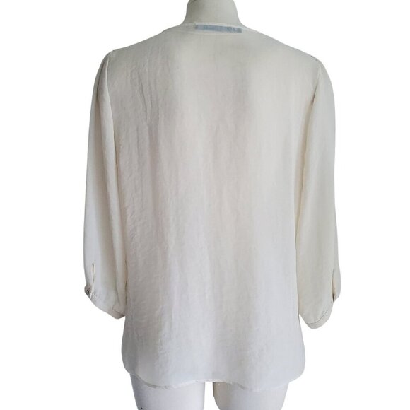 Zara Silk Organza Blouse Ruffle Front Sheer 3/4 Sleeve Cream Fairy Size L - Picture 5 of 16